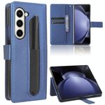 Per Samsung Galaxy Z Fold6 con slot per penna Custodia per telefono in pelle con trama a diamante (blu)