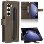Per Samsung Galaxy Z Fold6 con slot per penna Custodia per telefono in pelle con trama a diamante (marrone)