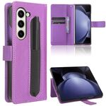 Per Samsung Galaxy Z Fold6 con slot per penna Custodia per telefono in pelle con trama a diamante (viola)