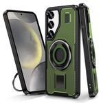 Per Samsung Galaxy S24+ 5G Custodia per telefono con supporto ad anello in fibra di carbonio PC ibrida TPU (verde militare)
