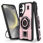 Per Samsung Galaxy S24+ 5G Custodia per telefono con supporto ad anello in fibra di carbonio PC ibrida TPU (oro rosa)