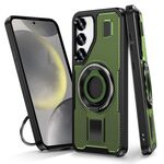 Per Samsung Galaxy S23+ 5G Custodia per telefono con supporto ad anello in fibra di carbonio PC ibrida TPU (verde militare)