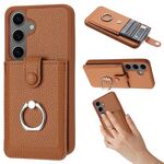 Per Samsung Galaxy S24 5G Litchi Texture Disegno Carta Borsa Anello Supporto Custodia per Telefono (Marrone)