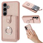 Per Samsung Galaxy S24 FE 5G Litchi Texture Disegno Carta Borsa Anello Supporto Custodia per Telefono (Oro Rosa)