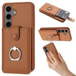 Per Samsung Galaxy S24 FE 5G Litchi Texture Disegno Carta Borsa Anello Supporto Custodia per Telefono (Marrone)