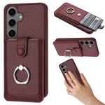 Per Samsung Galaxy S24 FE 5G Litchi Texture Disegno Carta Borsa Anello Supporto Custodia per Telefono (Rosso Vino)
