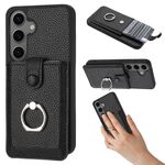 Per Samsung Galaxy S24 FE 5G Litchi Texture Disegno Carta Borsa Anello Custodia per Telefono (Nero)