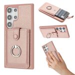 Per Samsung Galaxy S24 Ultra 5G Litchi Texture Disegno Carta Borsa Anello Supporto Custodia per Telefono (Oro Rosa)
