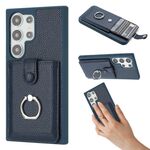 Per Samsung Galaxy S24 Ultra 5G Litchi Texture Disegno Carta Borsa Anello Custodia per Telefono (Blu)