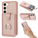 Per Samsung Galaxy S23 5G Litchi Texture Disegno Carta Borsa Anello Custodia per Telefono (Oro Rosa)