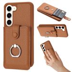 Per Samsung Galaxy S23 5G Litchi Texture Disegno Carta Borsa Anello Custodia per Telefono (Marrone)