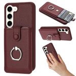 Per Samsung Galaxy S23 5G Litchi Texture Disegno Carta Borsa Anello Custodia per Telefono (Rosso Vino)