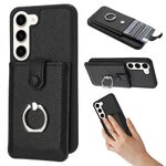 Per Samsung Galaxy S23 5G Litchi Texture Disegno Carta Borsa Anello Custodia per Telefono (Nero)