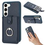 Per Samsung Galaxy S23 5G Litchi Texture Disegno Carta Borsa Anello Custodia per Telefono (Blu)