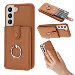 Per Samsung Galaxy S22 5G Litchi Texture Disegno Carta Borsa Anello Supporto Custodia per Telefono (Marrone)