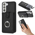 Per Samsung Galaxy S22 5G Litchi Texture Disegno Carta Borsa Anello Custodia per Telefono (Nero)