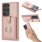 Per Samsung Galaxy S22 Ultra 5G Litchi Texture Disegno Carta Borsa Anello Supporto Custodia per Telefono (Oro Rosa)