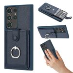 Per Samsung Galaxy S22 Ultra 5G Litchi Texture Disegno Carta Borsa Anello Custodia per Telefono (Blu)