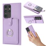 Per Samsung Galaxy S22 Ultra 5G Litchi Texture Disegno Carta Borsa Anello Supporto Custodia per Telefono (Viola)