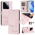 Per Xiaomi 14 Pro Smile Embossing Custodia in pelle RFID per telefono (rosa)