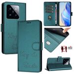 Per Xiaomi 14 Pro Smile Embossing RFID Custodia in pelle per telefono (verde pavone)