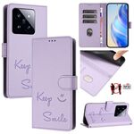 Per Xiaomi 14 Pro Smile Embossing RFID Custodia in pelle per telefono (viola chiaro)