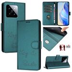 Per Xiaomi 14 Smile Embossing RFID Custodia in pelle per telefono (verde pavone)