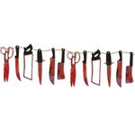 12 pezzi Halloween imitazione coltello di sangue ciondolo bandiera decorativa tenda porta casa stregata