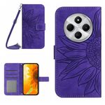 Per Redmi 14C 4G Custodia in pelle con stampa a fiore di sole e cordino (viola scuro)