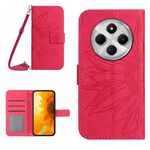 Per Redmi 14C 4G Custodia in pelle con stampa a fiore di sole e cordino (rosso rosa)