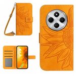 Per Redmi 14C 4G Custodia in pelle con motivo a fiore di sole in rilievo e cordino (giallo)