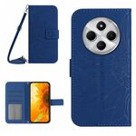 Per Redmi 14C 4G Custodia in pelle con stampa a fiore di sole e cordino (blu scuro)