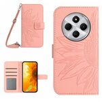 Per Redmi 14C 4G Custodia in pelle con motivo a fiore di sole in rilievo e cordino (rosa)