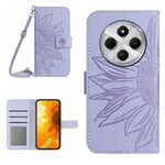 Per Redmi 14C 4G Custodia in pelle con stampa a fiore di sole e cordino (viola)