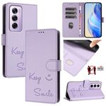 Per OPPO Reno12 Pro Global Smile Embossing RFID Custodia in pelle per telefono (viola chiaro)
