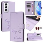 Per OPPO Reno12 Global Smile Embossing RFID Custodia in pelle per telefono (viola chiaro)