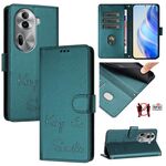 Per OPPO Reno11 Pro 5G Global Smile Embossing RFID Custodia in pelle per telefono (verde pavone)