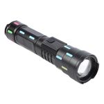 626 Torcia LED con zoom telescopico a stoppino laser bianco con strisce fluorescenti (nero)