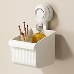 Mensola da bagno a parete con ventosa, scarico, portaoggetti staccabile, cestino appeso, stile: piccolo bianco