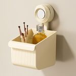 Mensola da bagno a parete con ventosa, scarico, portaoggetti staccabile, cestino appeso, stile: crema piccola