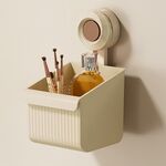 Mensola da bagno a parete con ventosa, scarico, portaoggetti staccabile, cestino appeso, stile: piccolo marrone