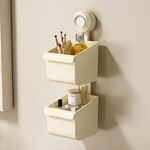 Mensola da bagno a parete con ventosa, scarico, portaoggetti staccabile, cestino appeso, stile: 2 strati, piccola crema