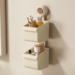 Mensola da bagno a parete con ventosa, scarico, portaoggetti staccabile, cestino appeso, stile: 2 strati, piccolo, marrone