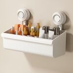 Mensola da bagno a parete con ventosa, scarico, portaoggetti staccabile, cestino appeso, stile: grande bianco
