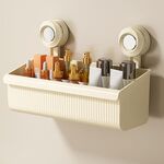 Mensola da bagno a parete con ventosa, scarico, portaoggetti staccabile, cestino appeso, stile: grande crema
