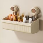 Mensola da bagno a parete con ventosa, scarico, portaoggetti staccabile, cestino appeso, stile: grande marrone