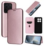 Per Xiaomi 14T Custodia per telefono in pelle con texture in fibra di carbonio (rosa)