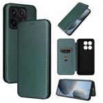 Per Xiaomi 14T Custodia per telefono in pelle con texture in fibra di carbonio (verde)
