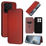 Per Xiaomi 14T Custodia in pelle con texture in fibra di carbonio (marrone)