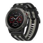 Per Garmin Fenix ​​5X / 5X Puls Nylon Canvas Quick Release 26mm Cinturino per orologio (nero grigio)